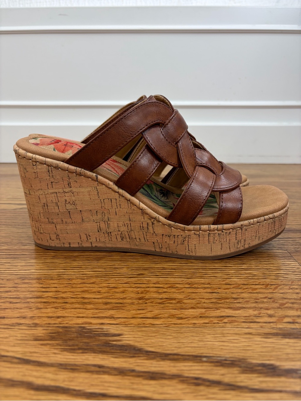 b.ø.c. Kora Brown Braided Leather Cork Wedge Slides (10)